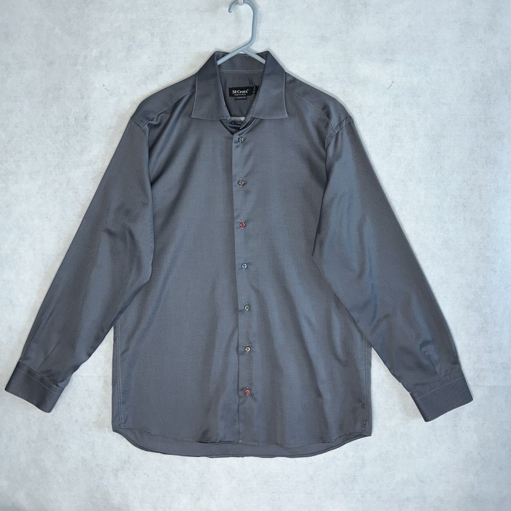 St. Croix‎ Contemporary Grey Dress Shirt-Men's Large-Made in Italy Color Buttons